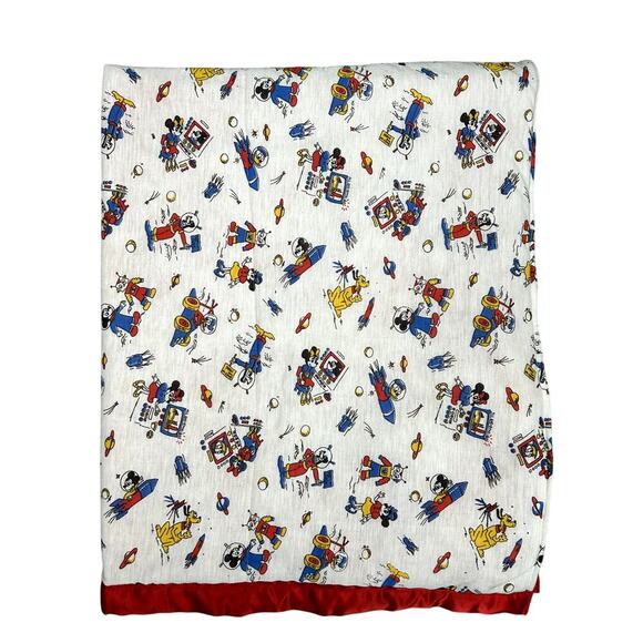 Vintage Disney Blanket MCM Mid Century Alien Space Atomic Age Mickey Minnie - Picture 1 of 6